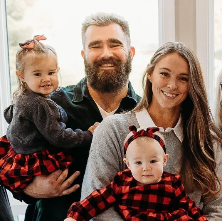 kylie devitt kelce and jason kelce with their children wyatt elizabeth and elliotte ray