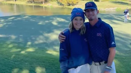 harper walding with her boyfriend sam bennett during his golf game