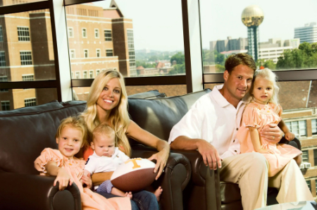 lane and layla kiffin with their three children, landry, pressley, and monte knox kiffin