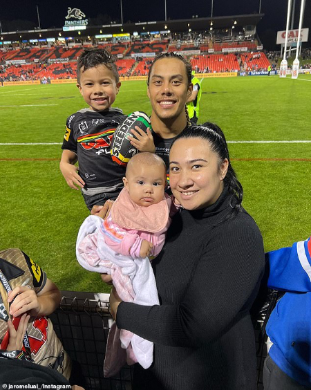 Jarome Luai with Bailey Toleafoa and kids