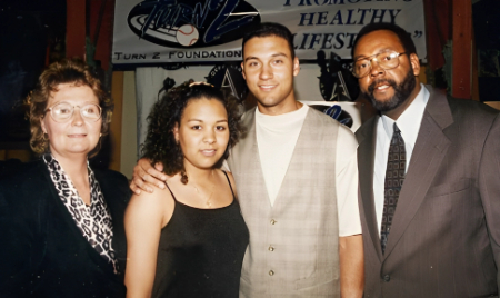 derek jeter with his parents, sanderson jeter and dorothy jeter, and sister sharlee jeter