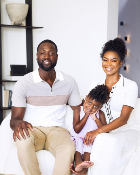 dwyane wade with his wife gabrielle and his daughter kaavia wade